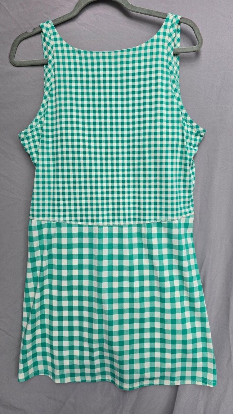 All In Motion Swimdress Womens XL Green Gingham Tank One Piece Built In Bra